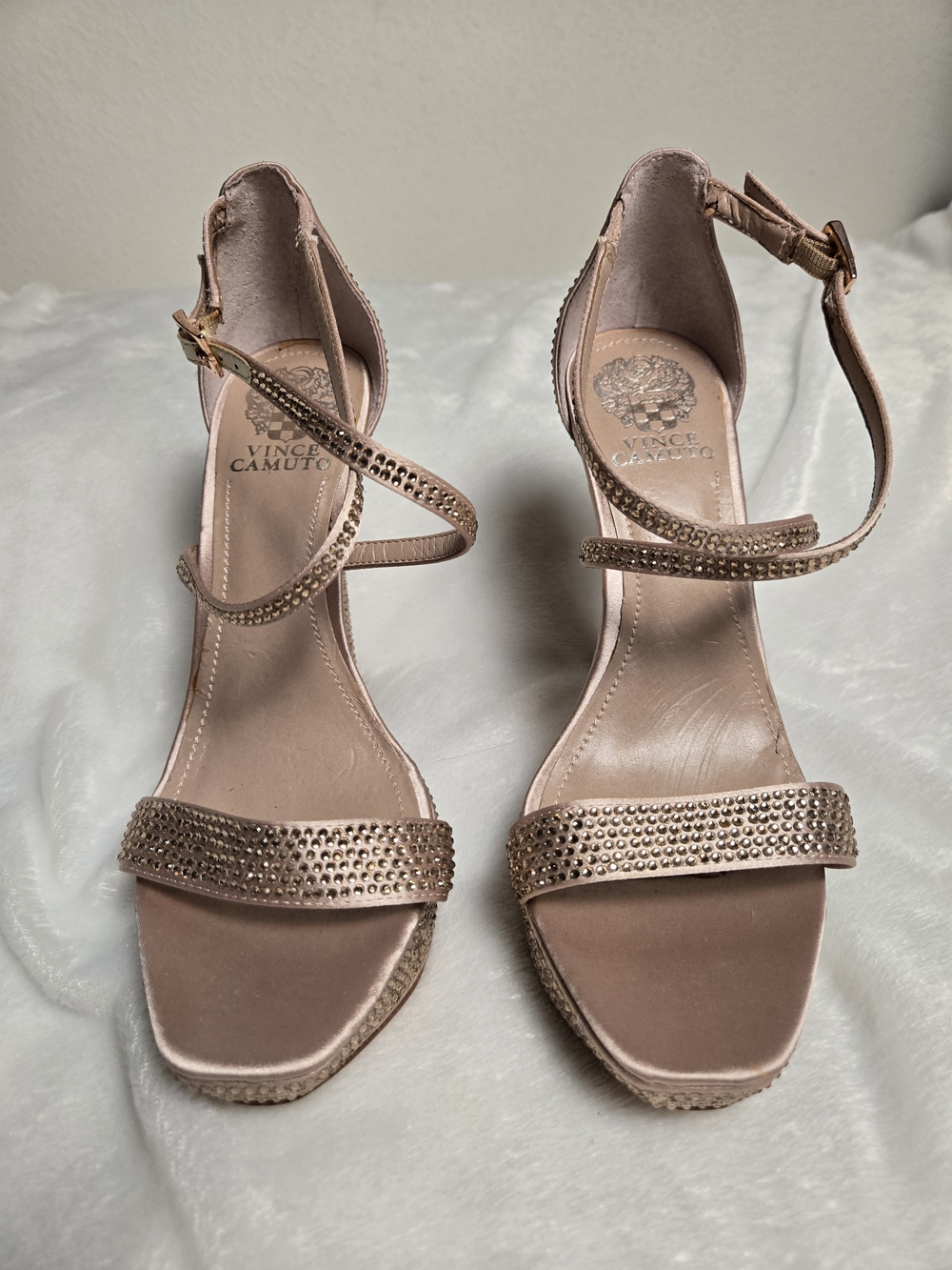 Vince Camuto Rose Gold Studded Ankle-Strap Sandals